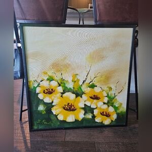 1980s Abstract Floral Landscape Acrylic Painting By Sparks